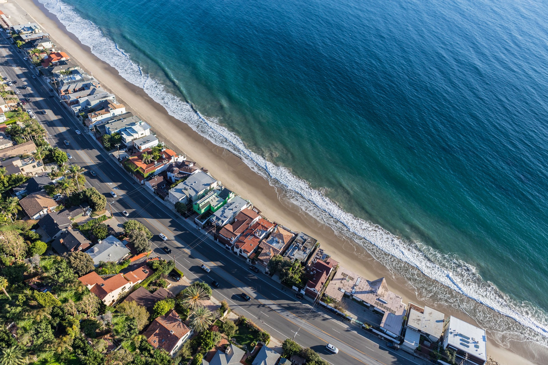 Malibu Beach Homes and Pacific Coast Highway Aerial